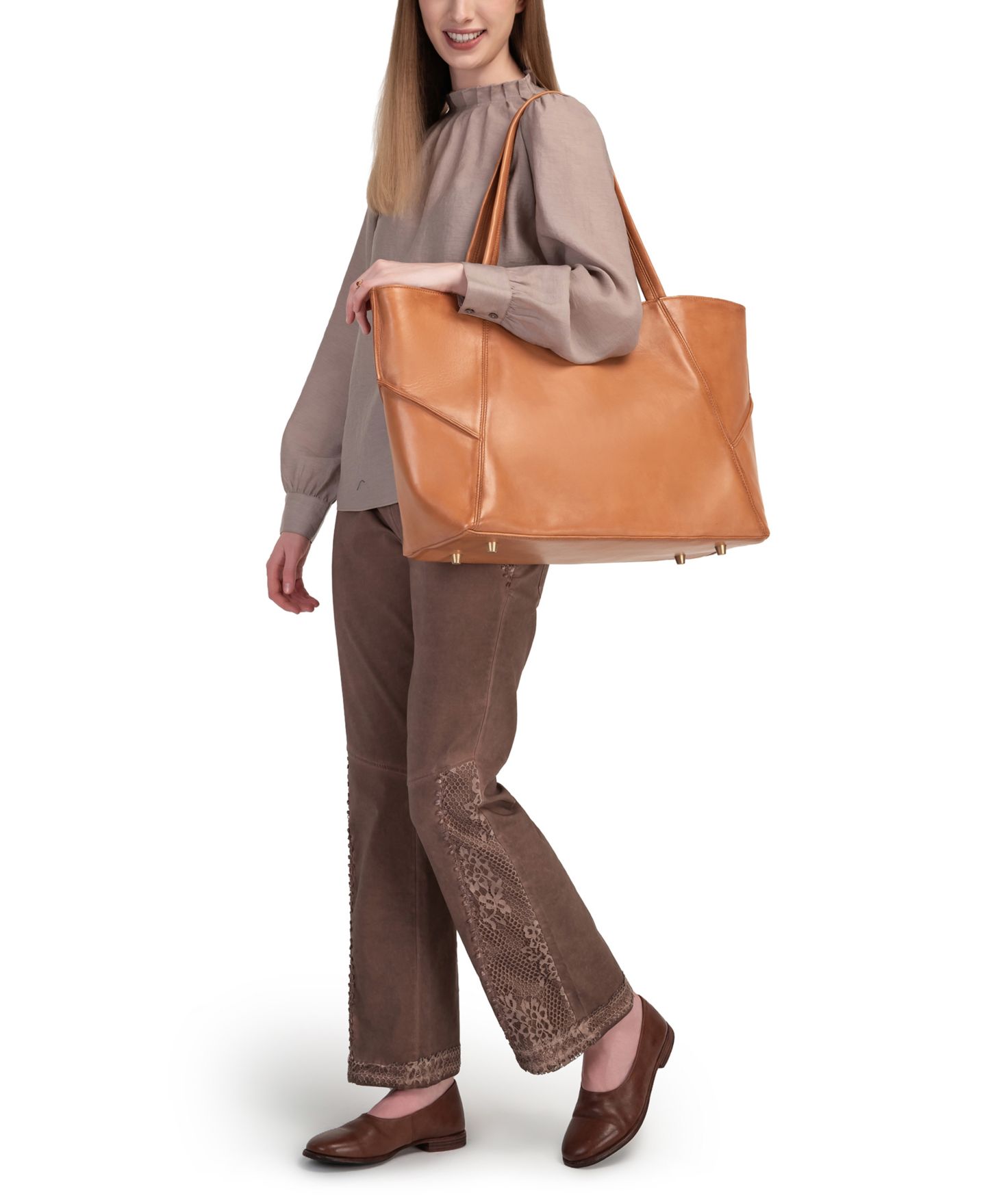 Женская сумка OLD TREND Wishbone Extra-Large Leather Carryall Tote Handbag, цвет: Сливочный жёлтый — фото 8