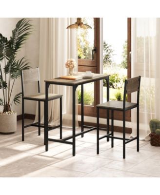 Small Space Bar Dining Set 3 Piece with Backrest and Footrest Design