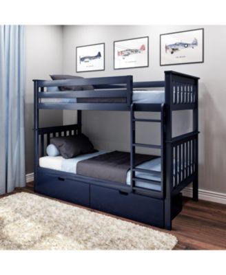 Max and Lily Solid Wood Twin over Twin Bunk Bed for Kids with Underbed Storage Drawers
