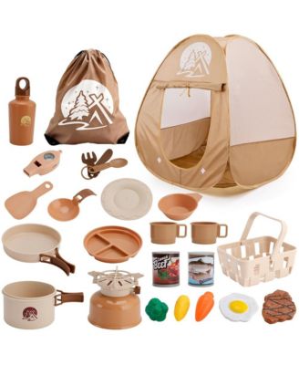 25-Piece Kids Camping Playset with Pop-Up Tent, Pretend Cooking Toys and Storage Backpack