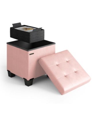 15 Inch Ottoman Storage Bench with Storage Bins - Leatherette or Fabric Finish