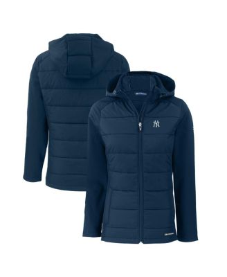 Women's Navy New York Yankees Evoke Hybrid Eco Softshell Full-Zip Hoodie Jacket