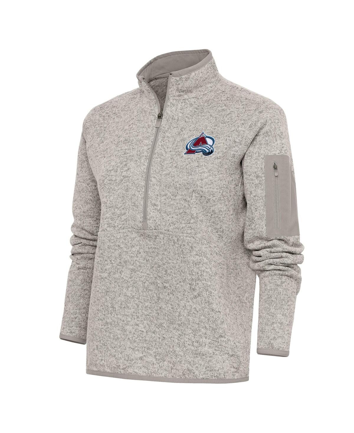 Antigua Women's Oatmeal Colorado Avalanche Team Logo Fortune Quarter-Zip Jacket