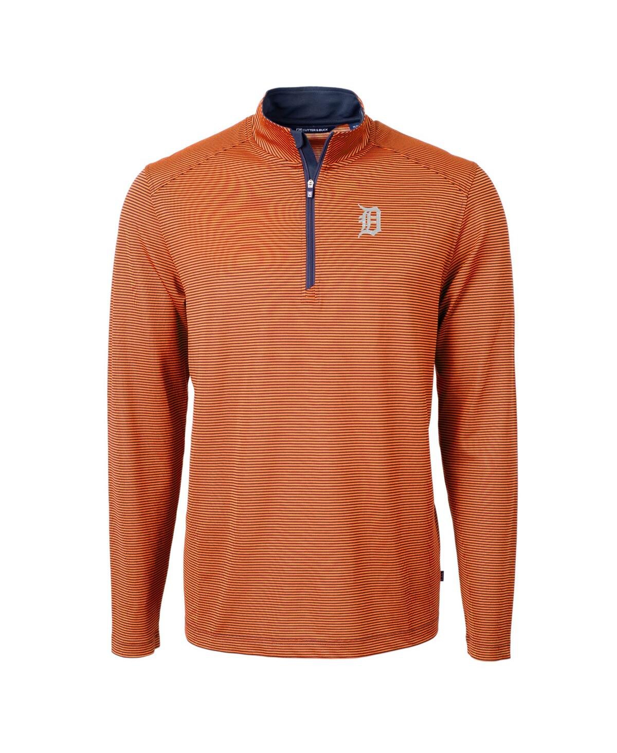 Cutter & Buck Men's Orange/Navy Detroit Tigers Virtue Eco Pique Micro Stripe Quarter-Zip Pullover Top