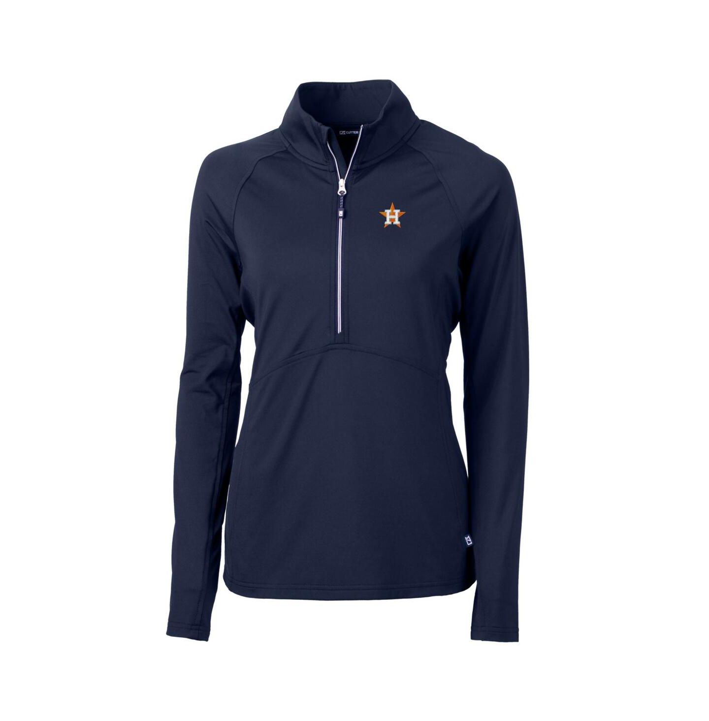 Женский свитер Cutter & Buck Navy Houston Astros Adapt Eco Knit Stretch Half-Zip Pullover Top — фото 1