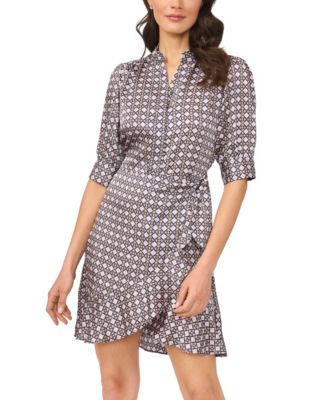 Women's Open Collar Ruffle Detail Wrap Dress