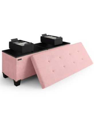 43 Inch Leatherette or Fabric Finish Ottoman Storage Bench with Storage Bins