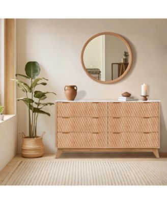 6 Drawer Wood Dresser with Faux Marble Top, 54" Wide Farmhouse Chest, Drip Pattern Design