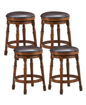 Set of 4 24'' Swivel Bar Stool Leather Padded Dining Kitchen Pub Chair Backless
