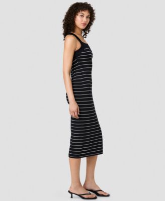 summer bodycon midi dress Striped Knit Midi Dress: Sleeveless Square Neck Bodycon Dress  Great  Expectation
