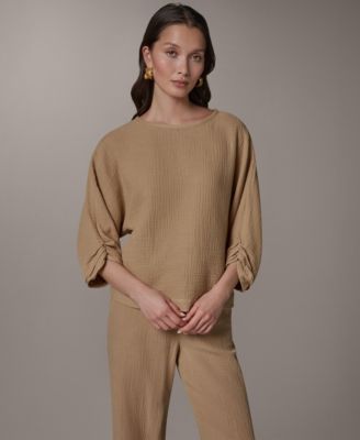 Women's Cotton Gauze Twist Cuff Dolman Sleeve Blouse