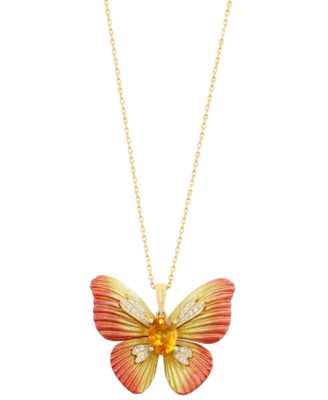 Effy Collection Citrine 1 ct tw and Diamond 16 ct tw Butterfly Pendant Necklace in 14k Yellow Gold - Yellow Gold 4650$