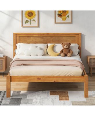 Full Wood Platform Bed Frame with Headboard and Slat Support, No Box Spring Needed