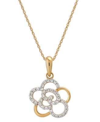 Diamond Rose Pendant Necklace (1/4 ct. t.w.) in 10k Yellow Gold