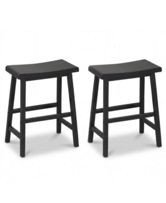 Solid Wood Saddle Bar Stools Set of 2 Backless Wooden Barstools with Footrests