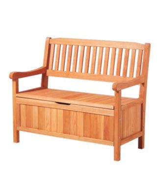 Outdoor Storage Bench 2-Person Wooden Storage Bench 33 Gallons Deck Box with Side Handle
