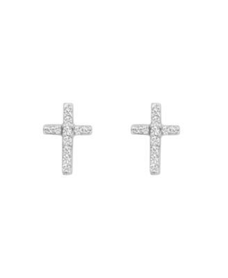 Diamond Accent Cross Stud Earrings in 14k White Gold