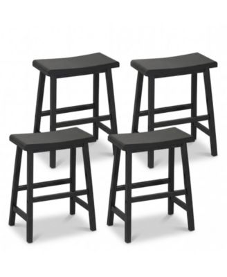 Solid Wood Saddle Bar Stools Set of 4 Backless Wooden Barstools with Footrests