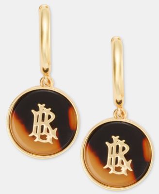 Tortoise-Look Logo Charm Hoop Earrings