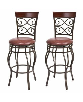 2PCS Retro Swivel Bar Stools with Padded Seat Home Kitchen Pub Bistro
