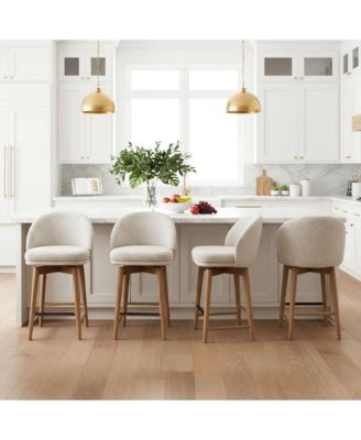 25.5" Seat Height Swivel Chenille Counter Height Bar Stools Set of 4