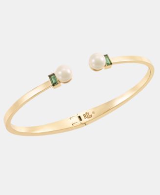Baguette Stone & Imitation Pearl Cuff Bracelet 