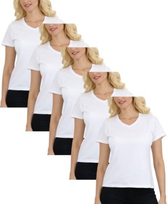 Women's Divatee Relaxed Fit V-Neck Short Sleeve T-Shirt-5 Pack