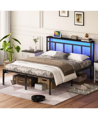 14 Inch Full Bed Frame with Storage Headboard, Metal Platform Bed Frame with USB-C