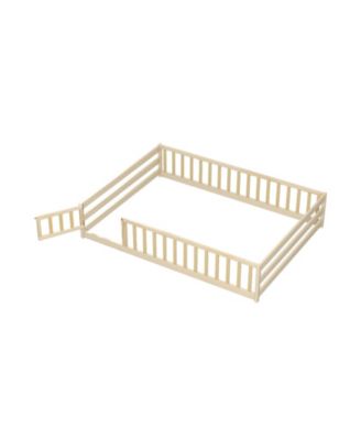 Kids Floor Bed with Full Safety Guardrails, Low Height Platform Bed Frame