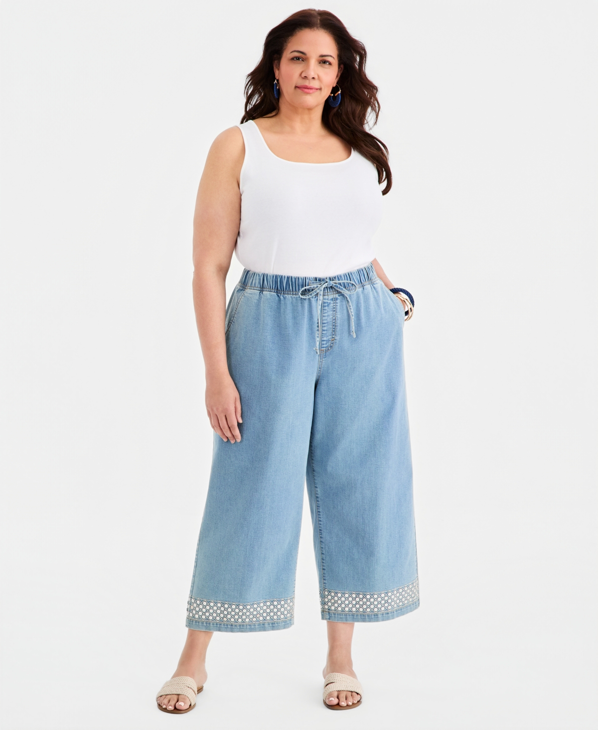 Style & Co Plus Sequin-Trim High-Rise Wide-Leg Pants, Macy's Exclusive