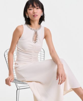 Women's Sleeveless Jewelry-Embellished Midi Dress