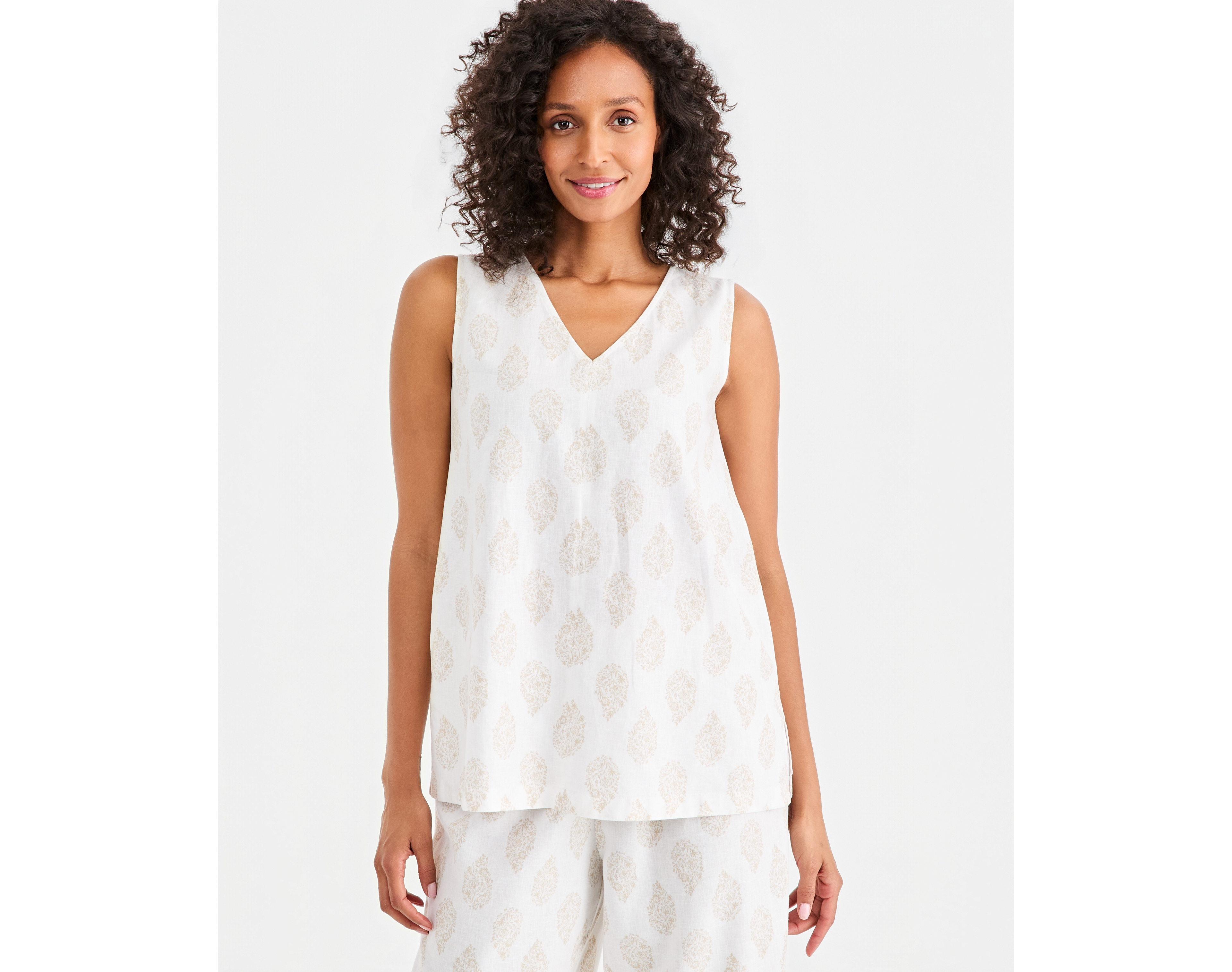 Style & Co Women's Printed Sleeveless Linen V-Neck Tunic, Macy's Exclusive