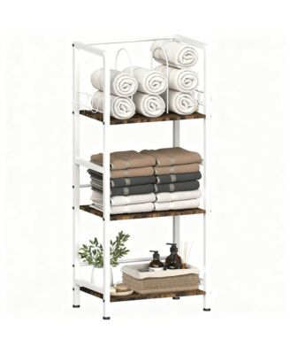 Freestanding Towel Rack 3-Tier Metal Shelf U-Shaped Dividers Hooks Bathroom