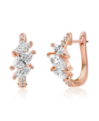 Sterling Silver Marquise Cut Cubic Zirconia Huggie Hoop Earrings