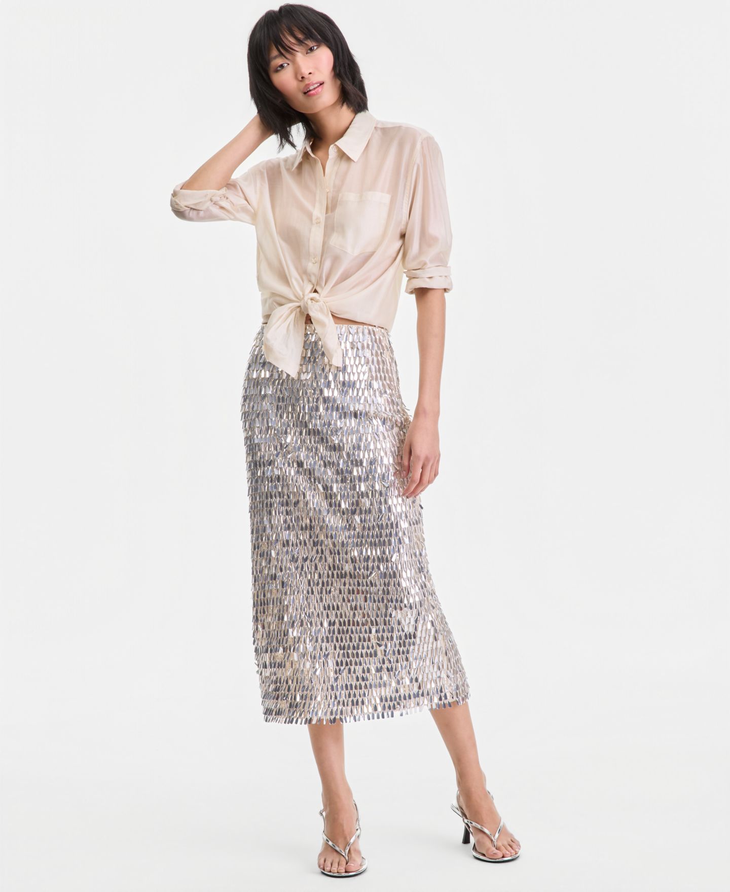 Женская юбка I.N.C. International Concepts Sequin Midi, цвет: Винтажный кремовый — фото 3