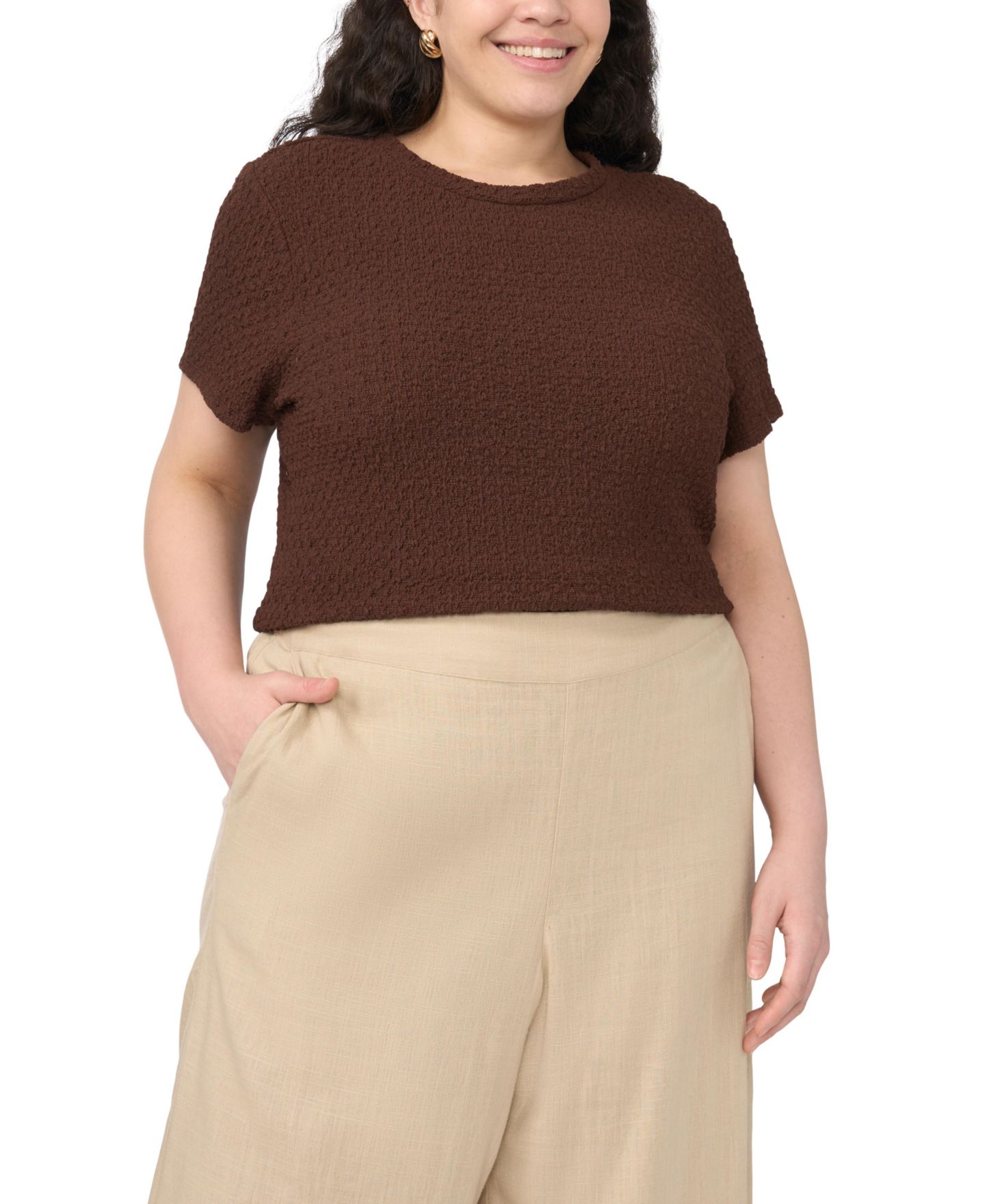 Женская футболка Vince Camuto Plus Size Crewneck, цвет: Мокко — фото 3