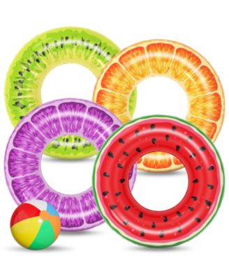Inflatable Pool Floats Fruit Swim Rings Adults Kids 4 Pack