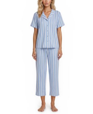Women's Gabbie Notch Collar Shirt and Capri Pajama Pants, 2-Piece Set