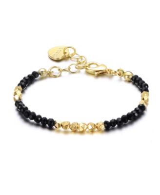 Elegant 14k Gold Plated Heart Charm Beaded Bracelet