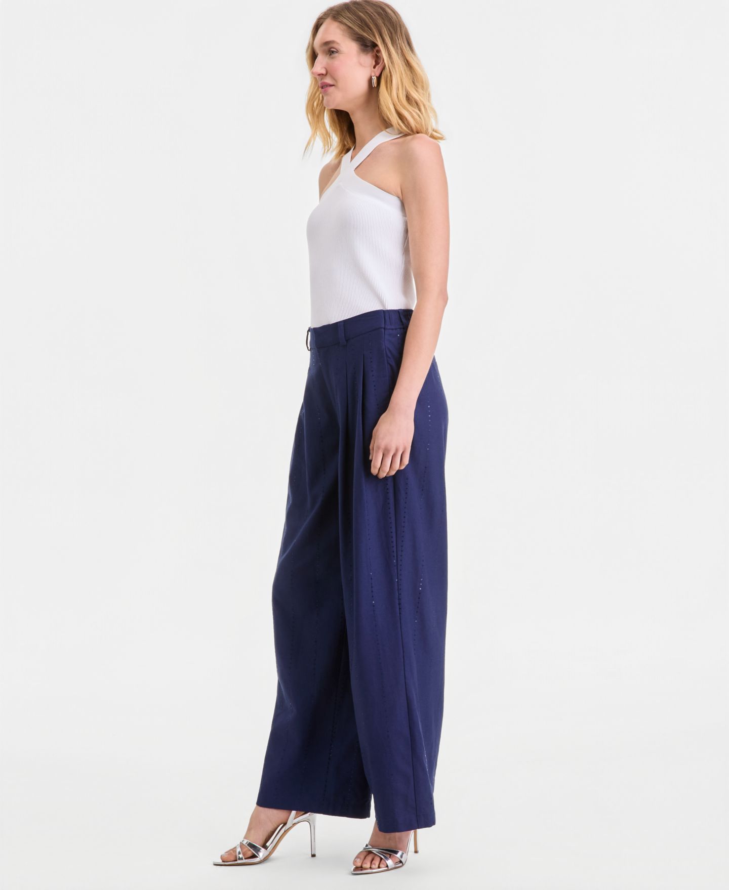 Женские брюки I.N.C. International Concepts Sequin Pinstripe Wide-Leg, цвет: Индиго ночной — фото 4