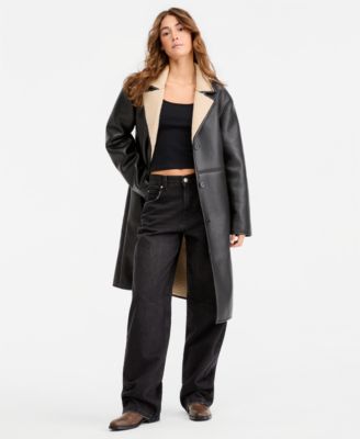 Juniors' Faux-Shearling Coat