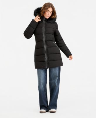 Juniors' Hooded Faux-Fur-Trim Puffer Coat