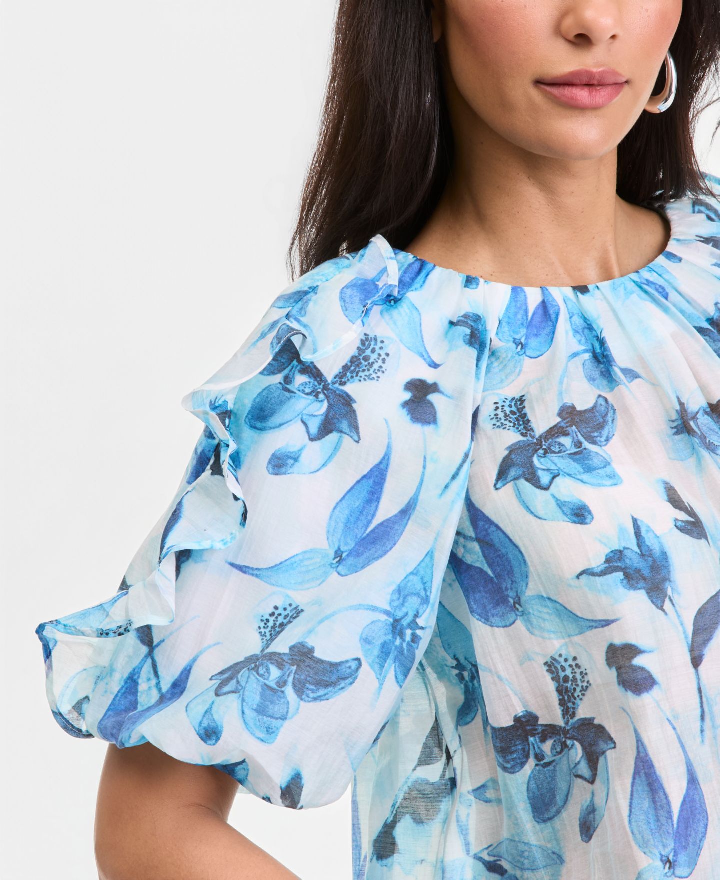 Женский топ I.N.C. International Concepts Printed Ruffle-Sleeve Top, цвет: Bari Bouquet — фото 3