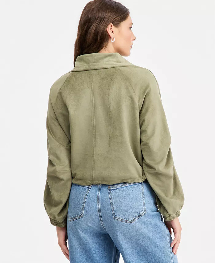 Women's Faux-Suede High Collar Utility Jacket - thumbnail 2
