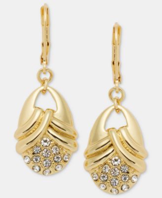 Pav&eacute; Textured Oval Drop Earrings