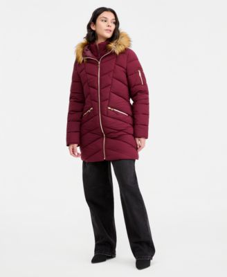 Juniors' Faux-Fur-Trim Hooded Puffer Coat