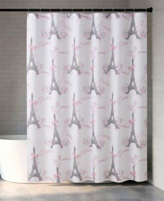 Eiffel Tower Roses and Bows 13-Piece Fabric Shower Curtain Set