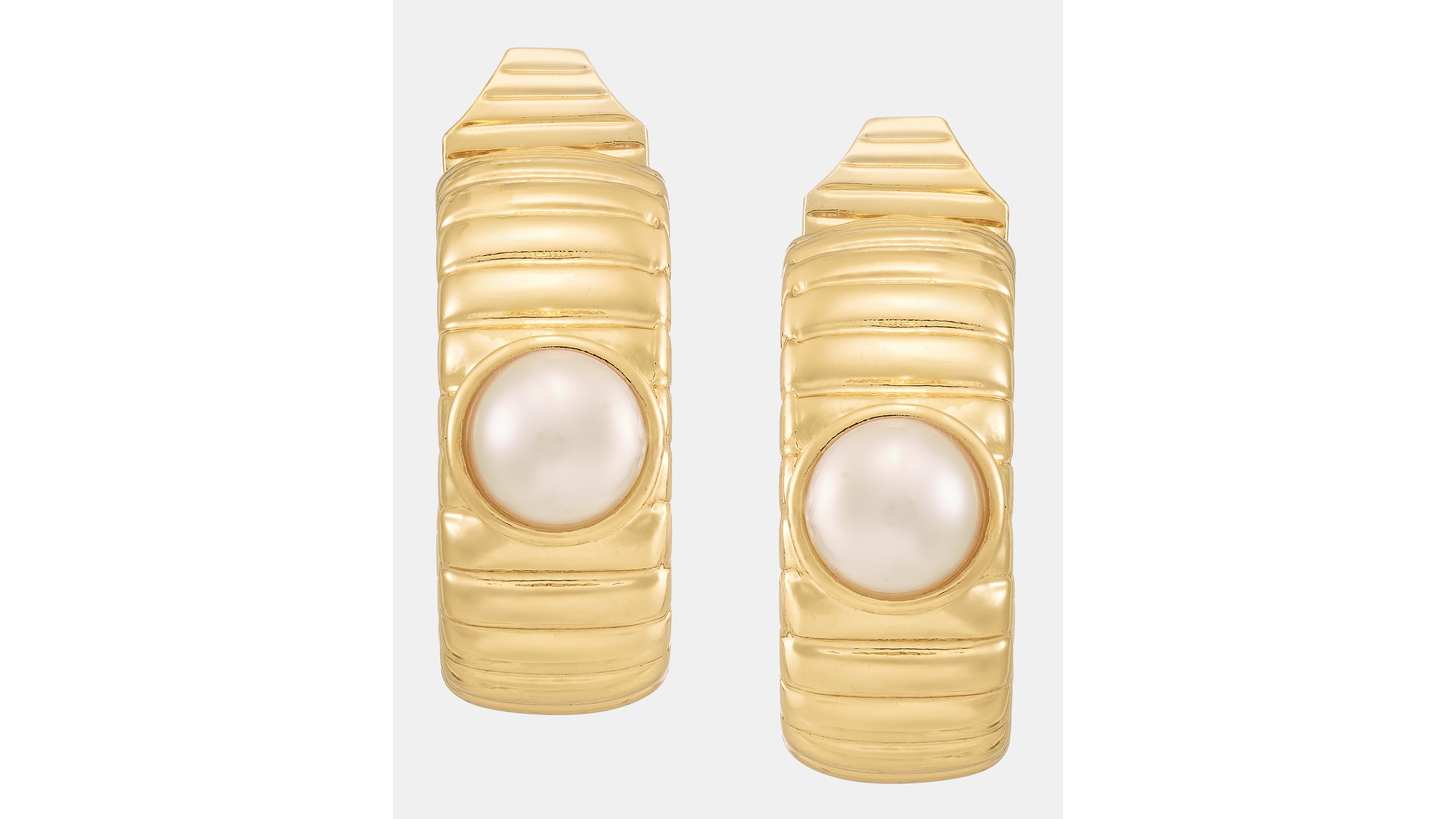 Anne Klein Gold-Tone Omega Imitation Pearl Hoop Ez Comfort Clip Earrings