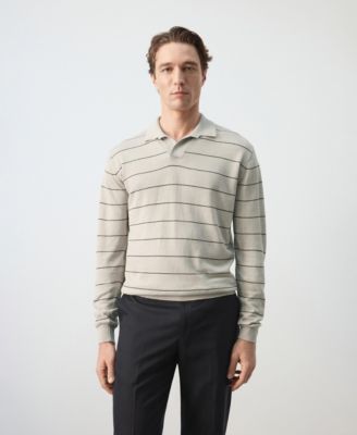 Men's Striped Linen-Blend Polo Sweater