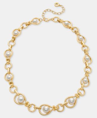 Imitation Pearl Open Link Collar Necklace, 17" + 3" extender